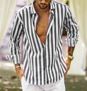 China Small Quantity Clothing Production Men'S Long Sleeve Casual Striped Shirt wholesale