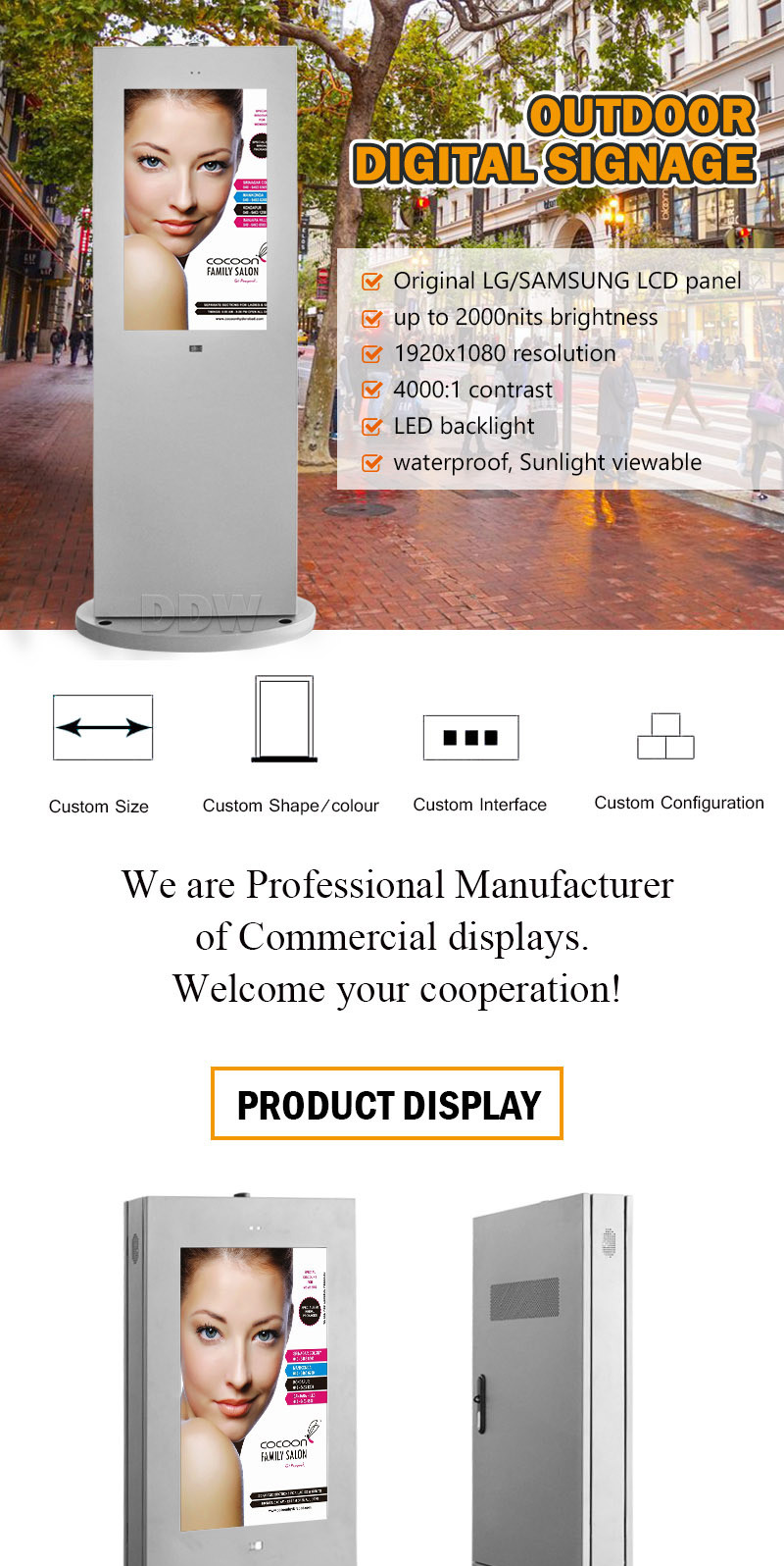 Resolution 1920x1080 Outdoor Digital Display Signs 55'' Floor Standing Outdoor Totem