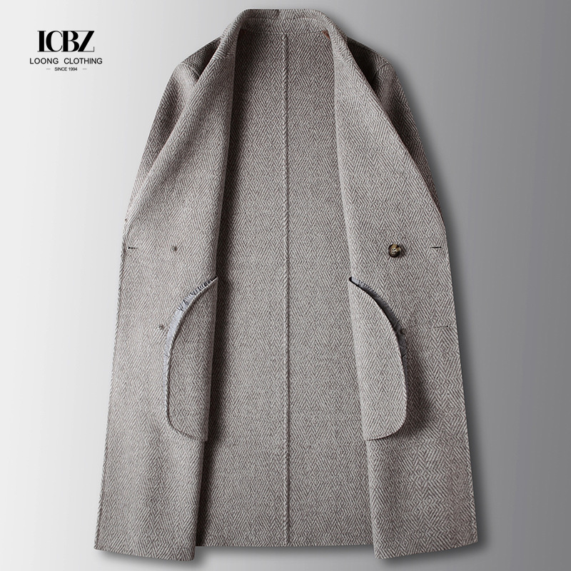 Men's Winter Wool Coat Leisure Long Sections Pure Color Overcoat with GARMENT DYED Design