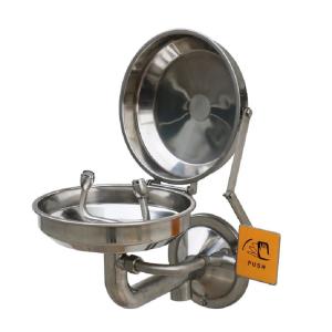 China Wall-mounted type stainless steel cover eye washer, eye wash station, auto open eye wash station with round bracket wholesale