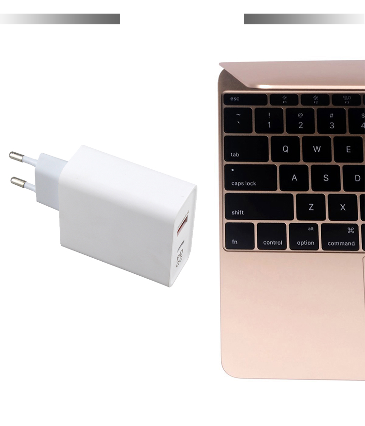 45W GaN PD Fast Charger EU Plug with 1 USB-C and 1 USB-A Port