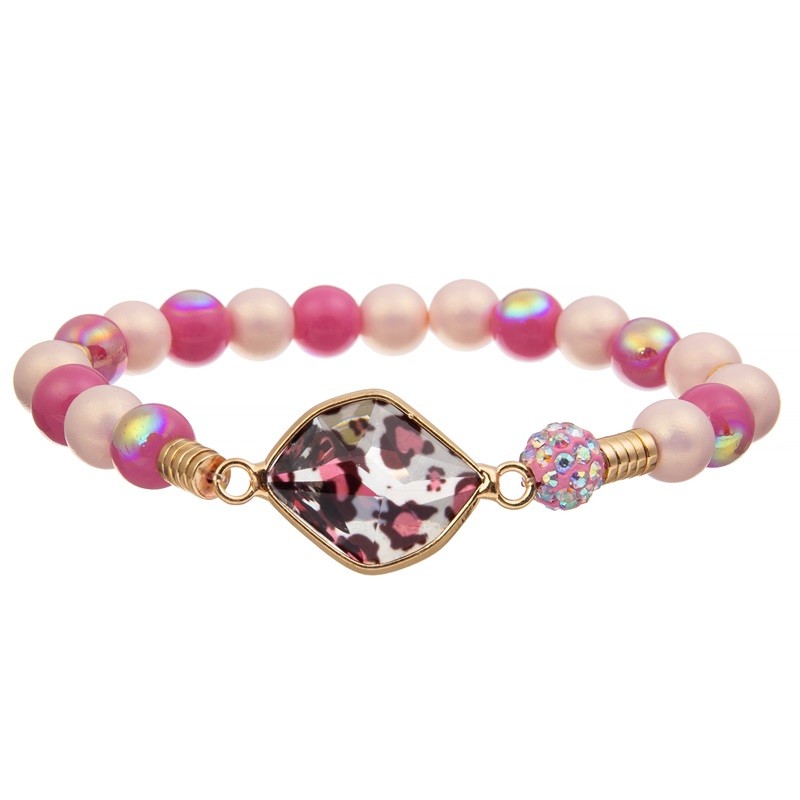 Leopard Print Crystal Beads Stretchy Bracelet Stackable Handmade Gift