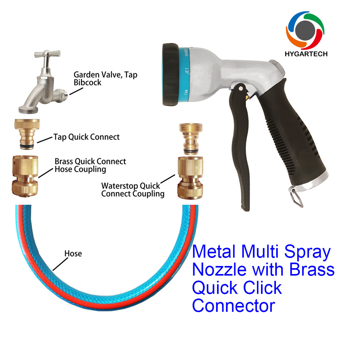 280psi Metal 8-Model Garden Hose Nozzle Down Pressure Washer With Front Trigger Control