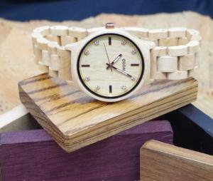 China Bamboo Ebony Wooden Wrist Watch With Wood Diamond Dial White wholesale