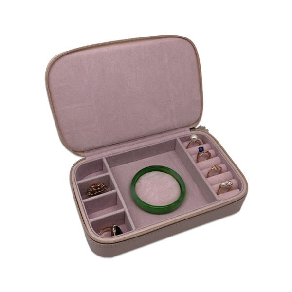Leather Rectangle Portable Travel Jewelry Box With Beige Velvet