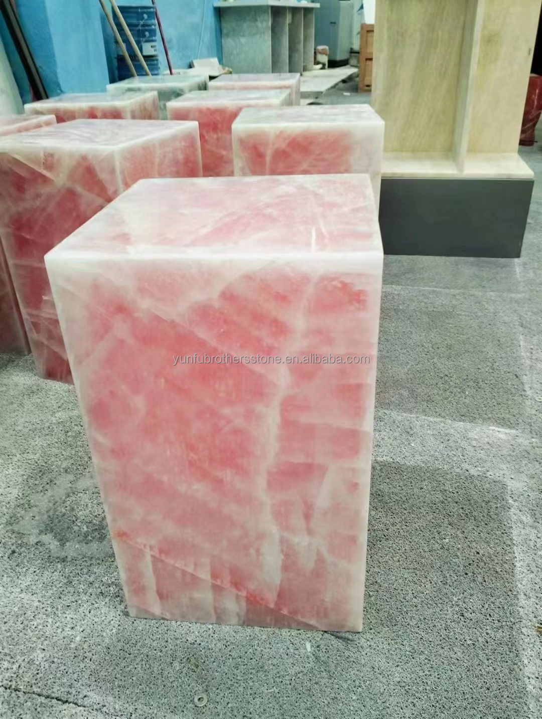 Modern Translucent Crystal Pink Onyx Slab Stone Lamps for Backlit Wall Background Panel