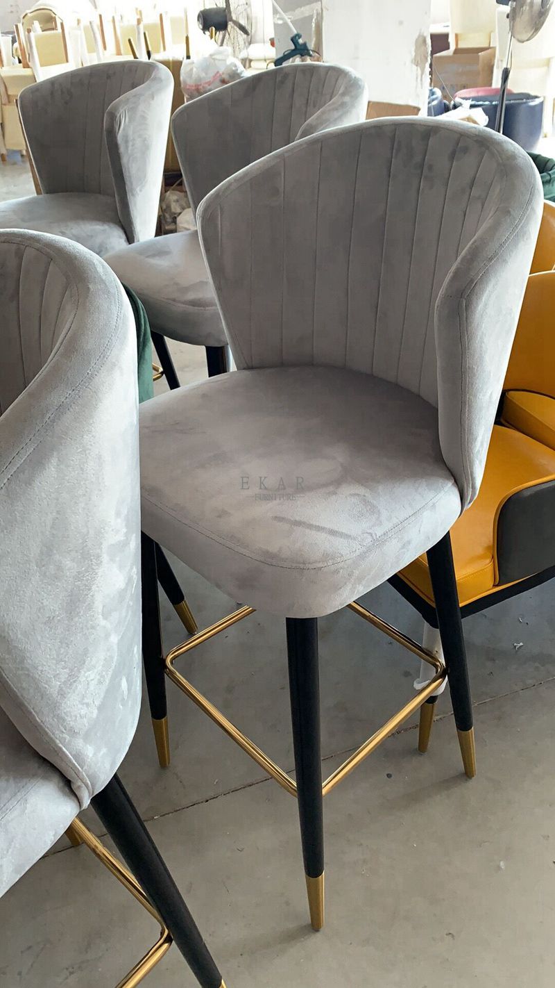 Modern Restaurant Chair Oak Wood Leg Fabric Bar Stool With Back