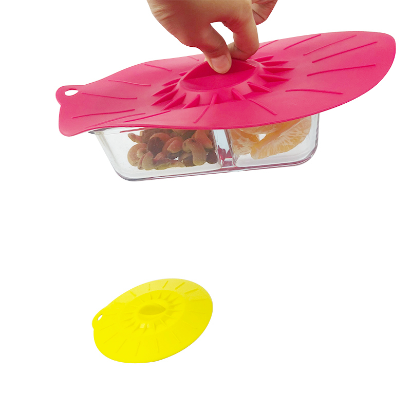Food Standard Decorative Reusable Microwave Oven Safe Silicone Rubber Pot Cover Mug Bowl Suction Spill Stopper Lid with handle