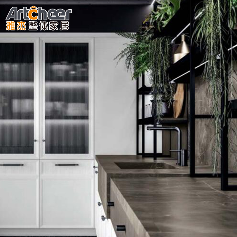 Laminated Ogee Edge Sintered Stone Table Top Kitchen Cupboard Set with Island Cabinet