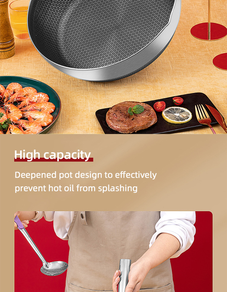 Factory Direct Sale Silver Triply Stainless Steel Induction Cooker Fry Pan Nonstick Frying Pans