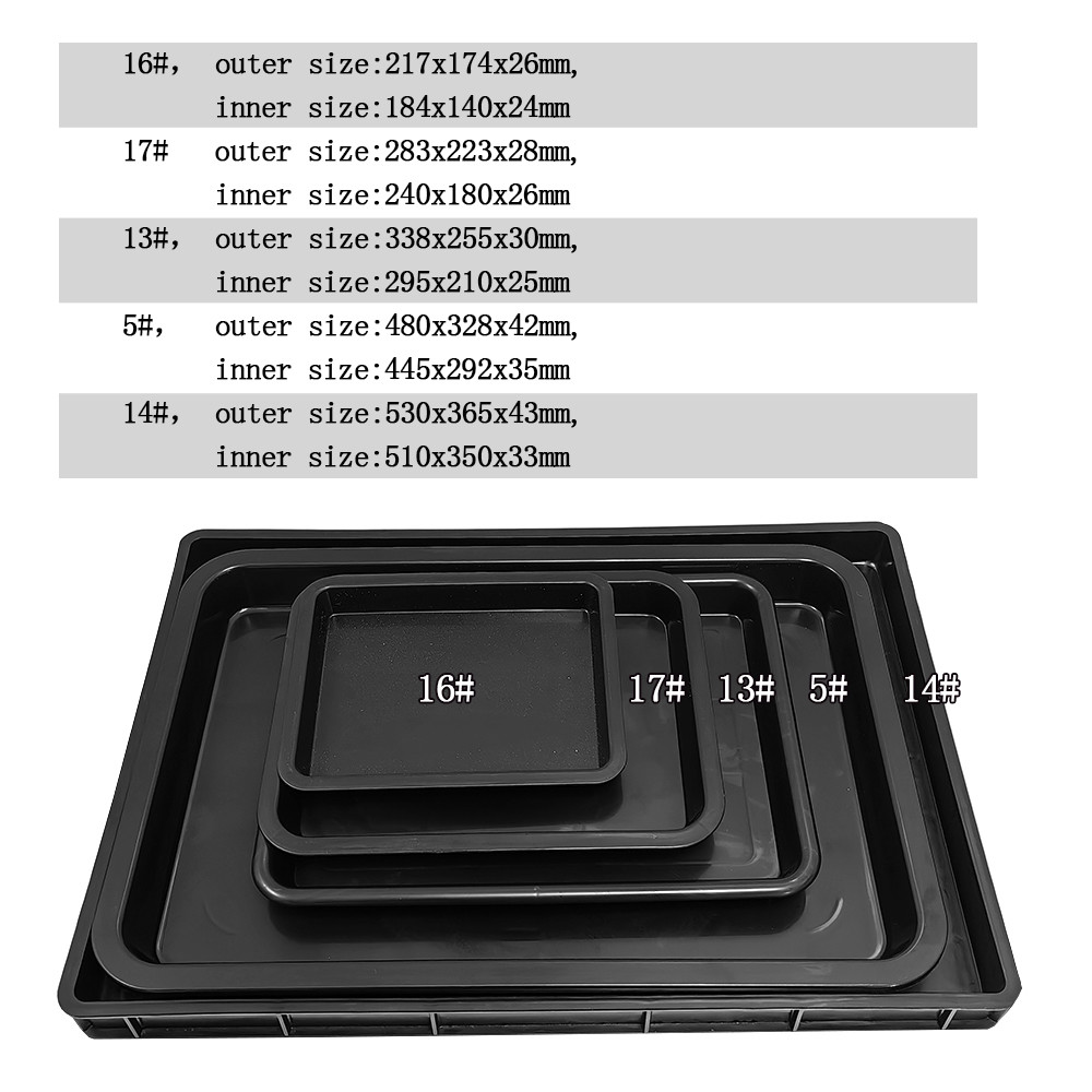 338x255x30mm Anti Static Square Tray Black Plastic Rectangular Shallow Tray ESD Electronic Circle Turntable