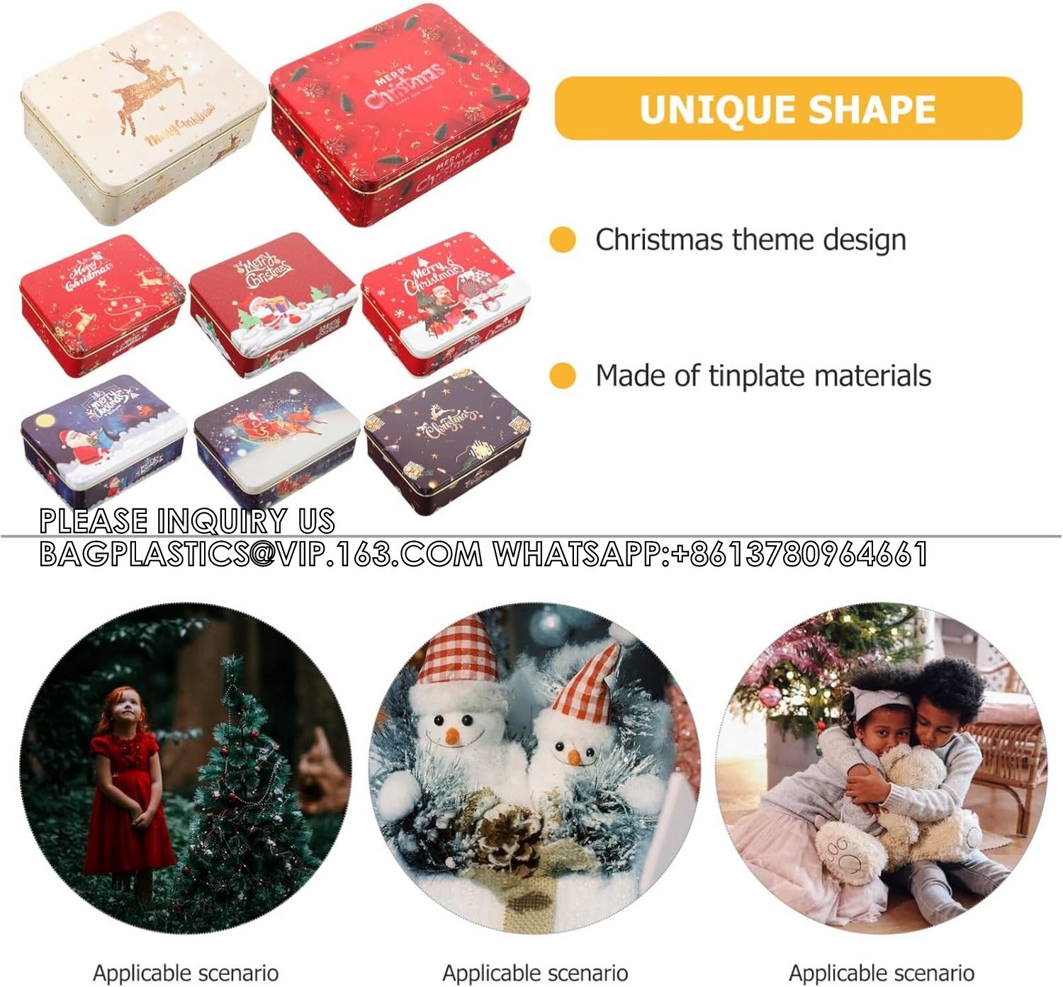 Tin Boxes Mixed Patterns Holiday Tinplate Boxes Greeting Gift Card Holder Metal Decorative Boxes Christmas Cookie Tin