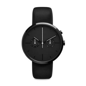 China Trendy Design Stainless Steel Chronograph Watch Japan Movt Black Leather Band wholesale