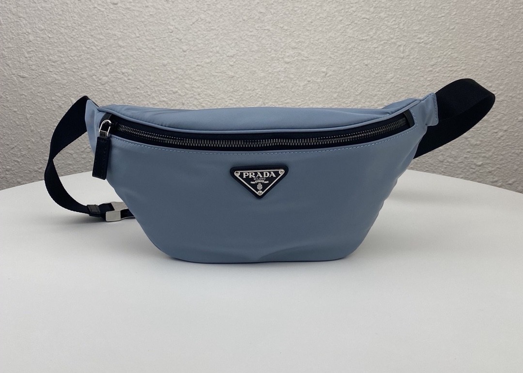 Triangle Logo Blue Dumpling 33cm Ladies Waist Bag With Zipper Open
