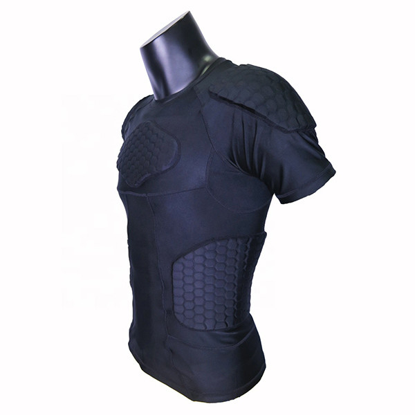 Plain Black Youth Padded Compression Shirts / Football Compression Shirt Lycra