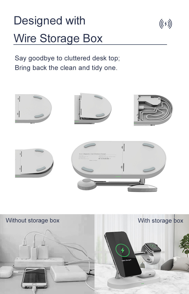 4-in-1 Magnetic Wireless Charging Stand Night Light Included Charging Distance 5mm