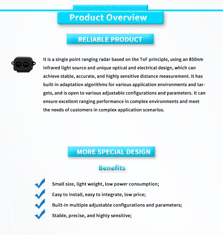 35mmL*21.25mmW*13.5mmH Mini Laser Ranging Sensor for Distance Measurement 0.2-8m Range