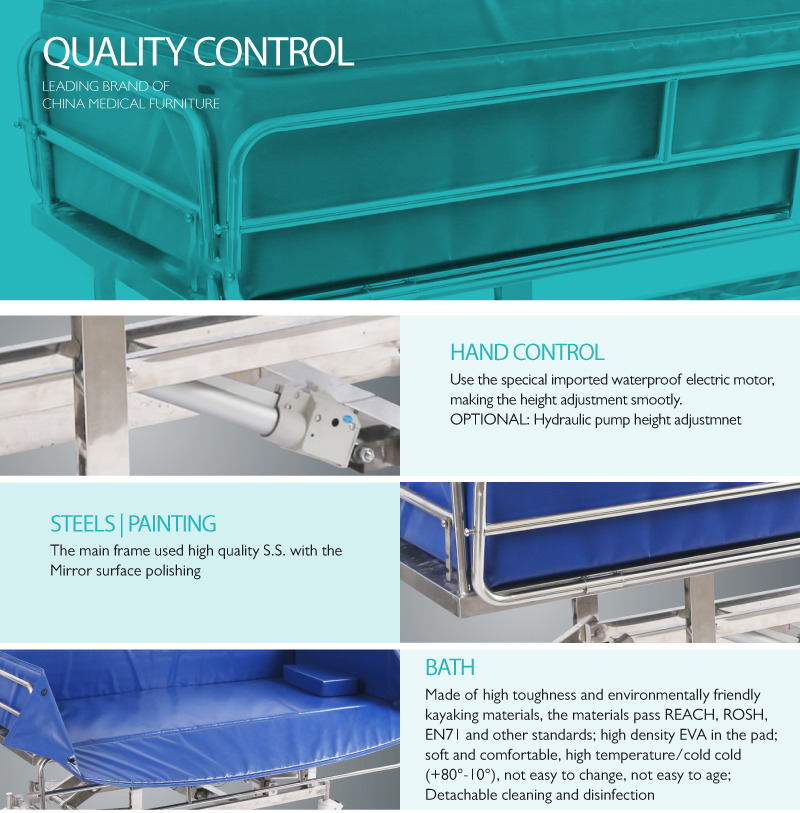 Electric Adjustable Iron Metal Bath Bed For Patient