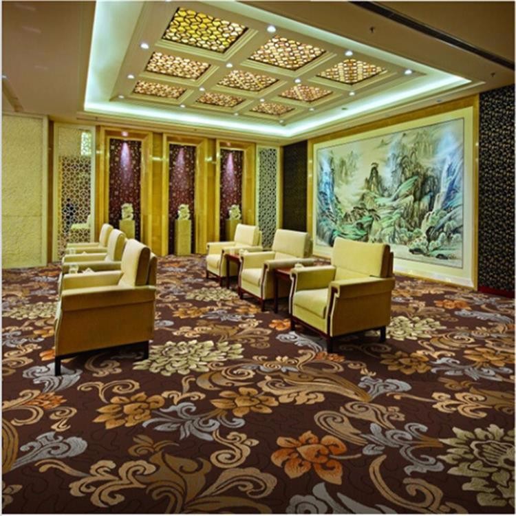 Flower Printed PVC Carpet Flooring 80% Wool 20% Nylon Jacquard Style
