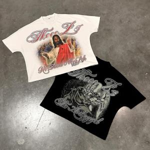 China Boxy Black Shirt DTG Print Logo Hip Hop Streetwear T-Shirt Mens Women In Heavyweight Cotton wholesale