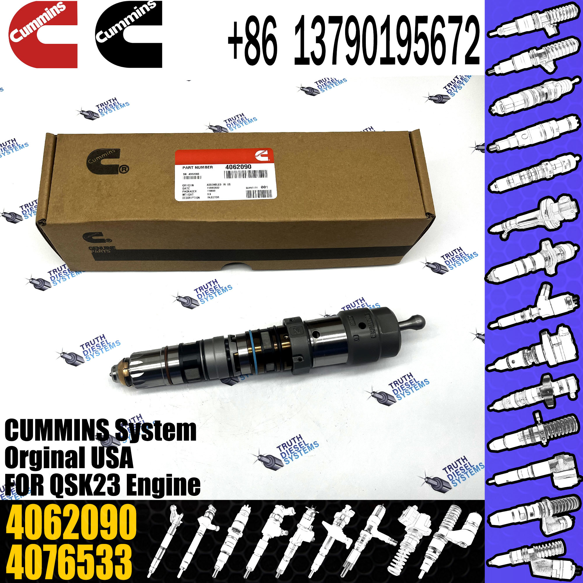 4088431 Genuine Diesel Engine Common Rail QSX15 Fuel Injector 4076533 4902827 4062090 4077076
