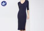 Half Sleeves Womens Knitted Dresses , V Neck Jumper Dress / Knit Dress Welt Side
