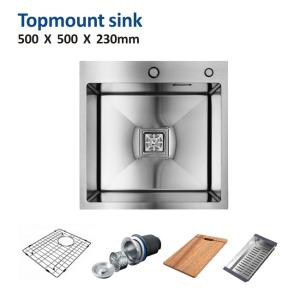 China Topmount Stainless Steel Kitchen Sink Handmade Single Bowl 18 Gauge 50x50 wholesale