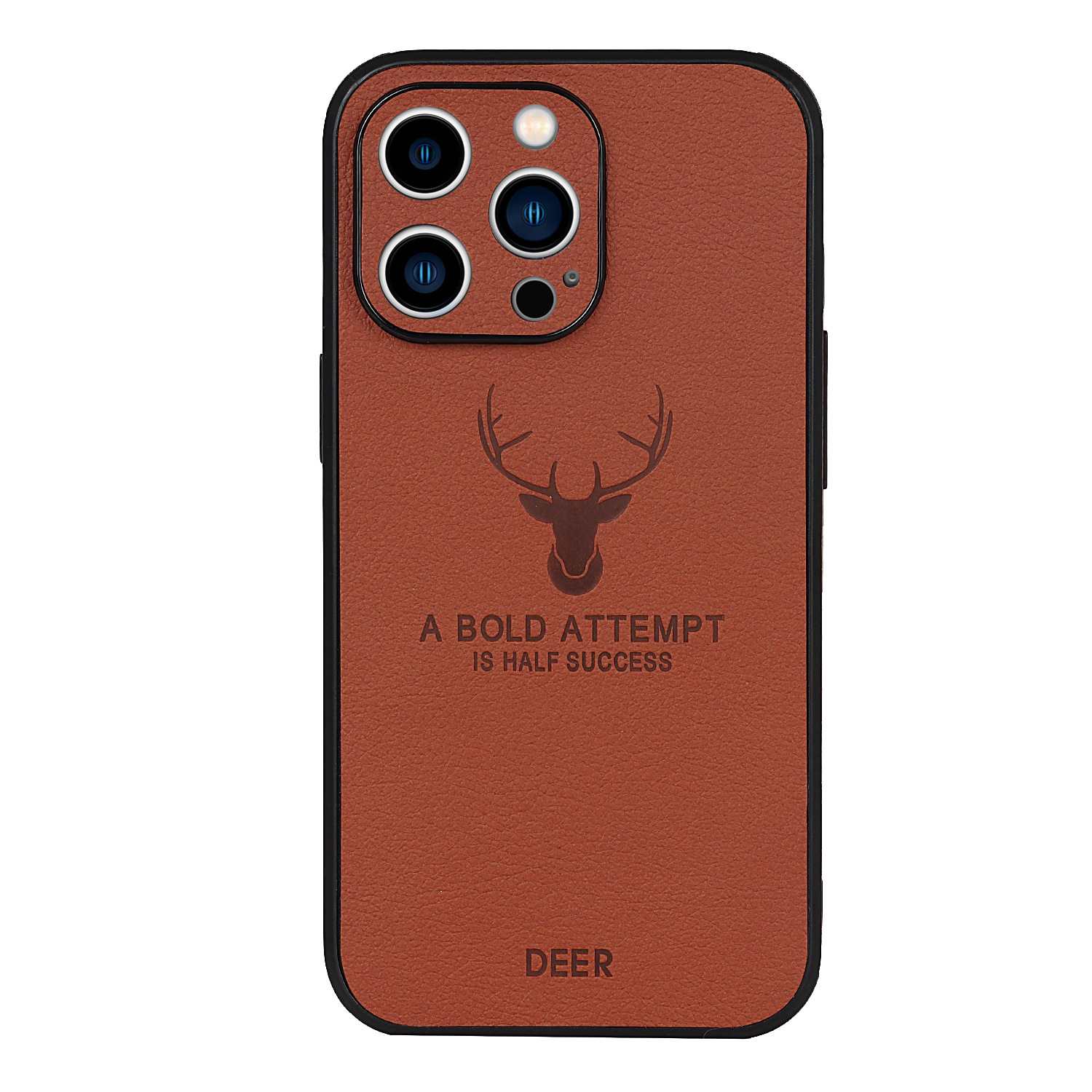100% Test Luxury Deer Pattern Leather TPU Mobile Phone Case for iPhone 15 Pro Max 14 Pro Camera Lens Protection Orange