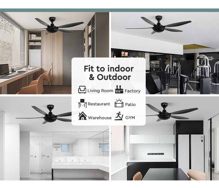 54 Inches 1stshine Black Plastic Ceiling Fan with Remote Control and Air Cooling Fan