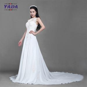 China New fashionable beaded embroidery sleeveless lace princess a line sexy wedding dress with long train on sale