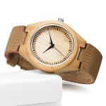 Fashion Design Wooden Quartz Watch , Leather Strap Japan Movement Bamboo Wrist