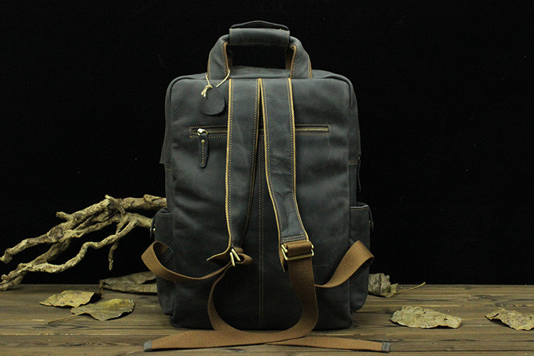 Brown Full Grain 15 Inch Convertible Cowhide Leather Backpack Mens