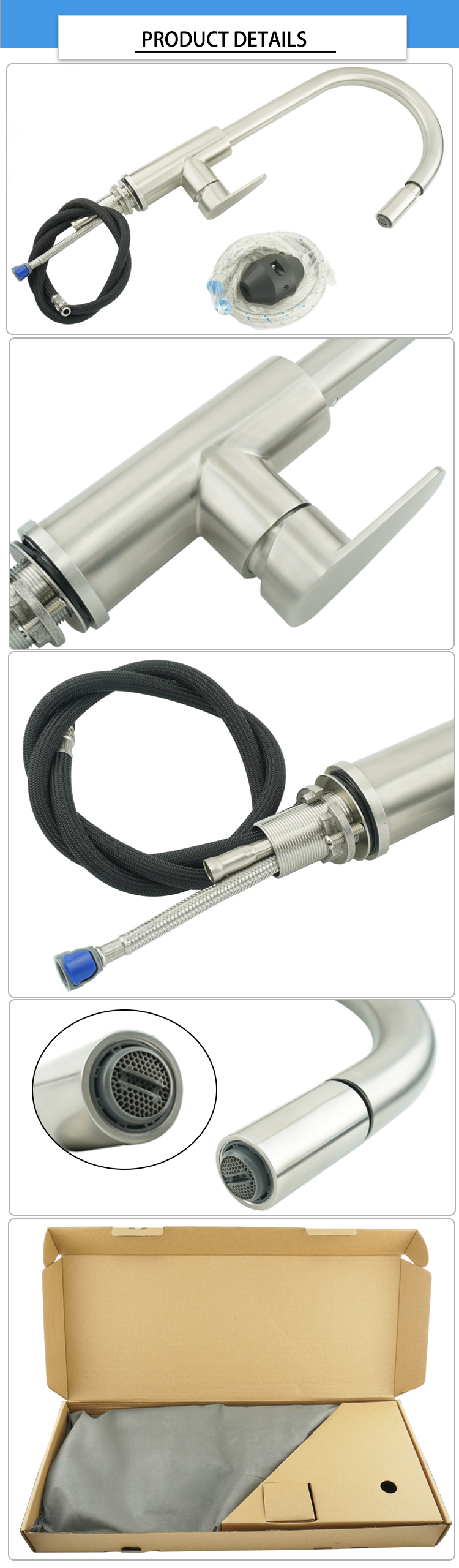 Brushed 500000 Cycles 35mm Stainless Steel Kitchen Sink Faucet