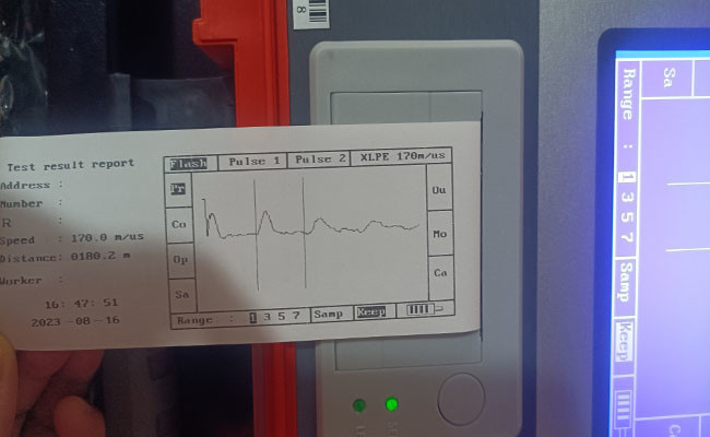 Basis cable fault pre-locator with TDR low voltage pulse and high voltage flash-over sampling