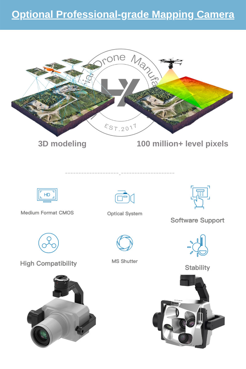 Load 2.2KG Weight Surveying Tilt Camera Fixed Wing Drone Vertical Takeoff Street Modeling HXAYK-250