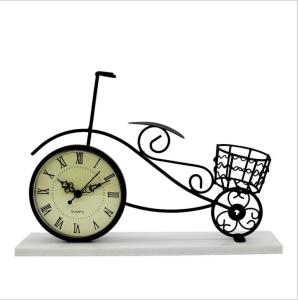 China Vintage Metal Crafts black Decorative Metal Bicycle Table Clock wholesale