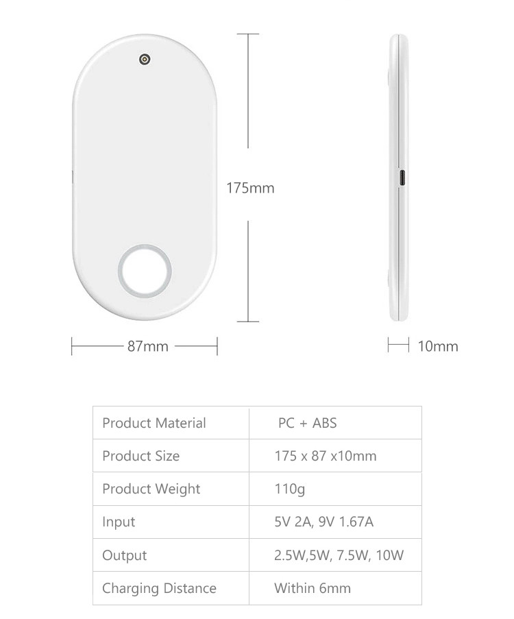 Ultra Slim 10W 9V 1.67A QI Standard Wireless Charging Pad