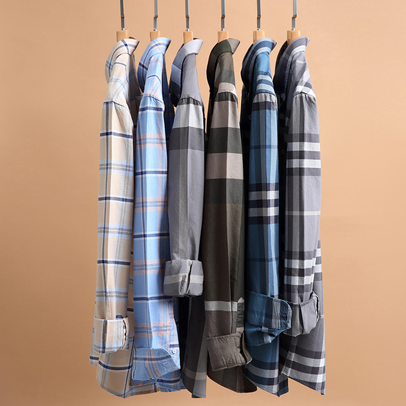 100% Cotton Plaid Western Fashionable Mens Shirts Half Long Sleeve Plus Size In Autumn