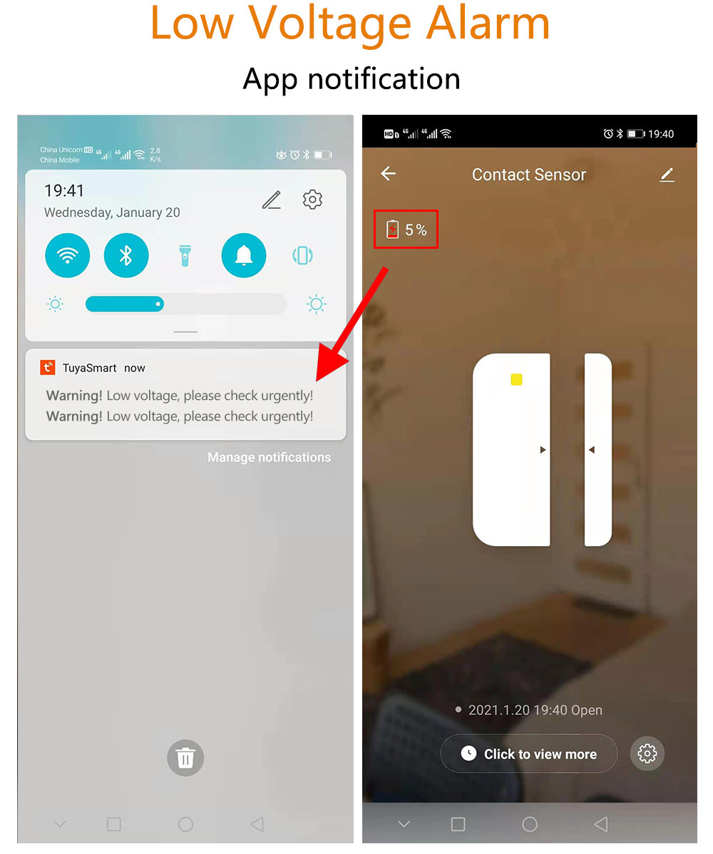 Tuya Smart App Notification Remote Control Wifi Magnetic Door Sensor