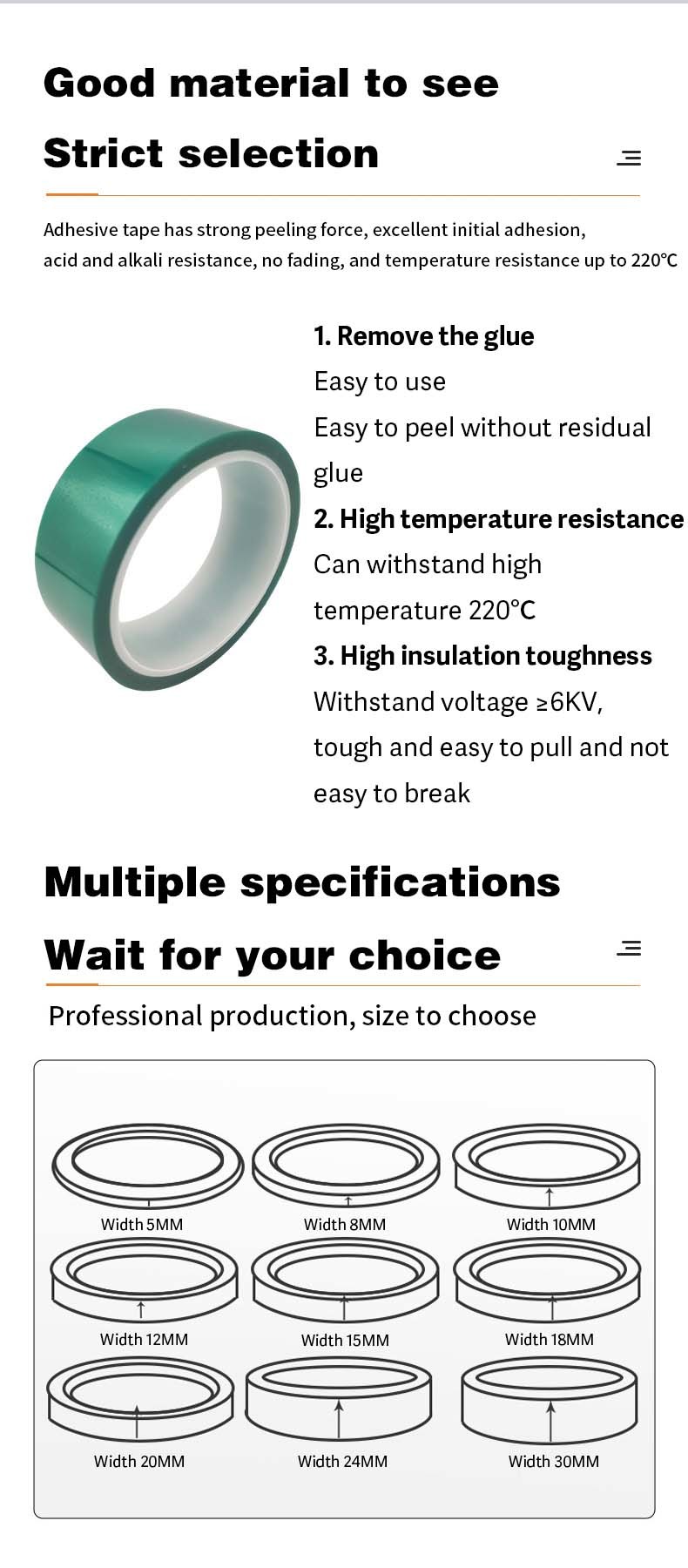 Soft Hardness High Gloss Green PET Tape for Heat Resistant Injection Molding Processing