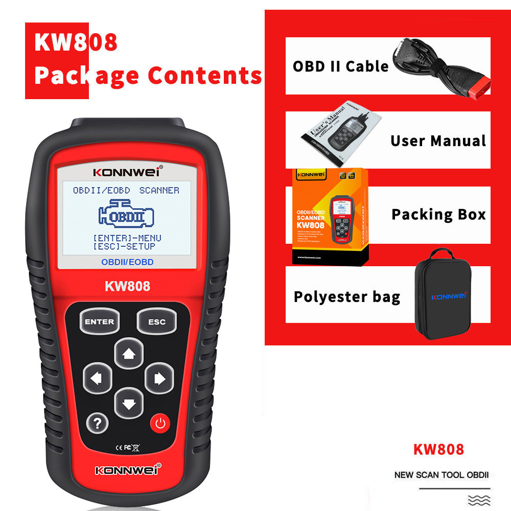 Easy Use Can Obd Ii Car Scanner Tool Kw808 Code Reader Display DTC Definitions On Unit Screen