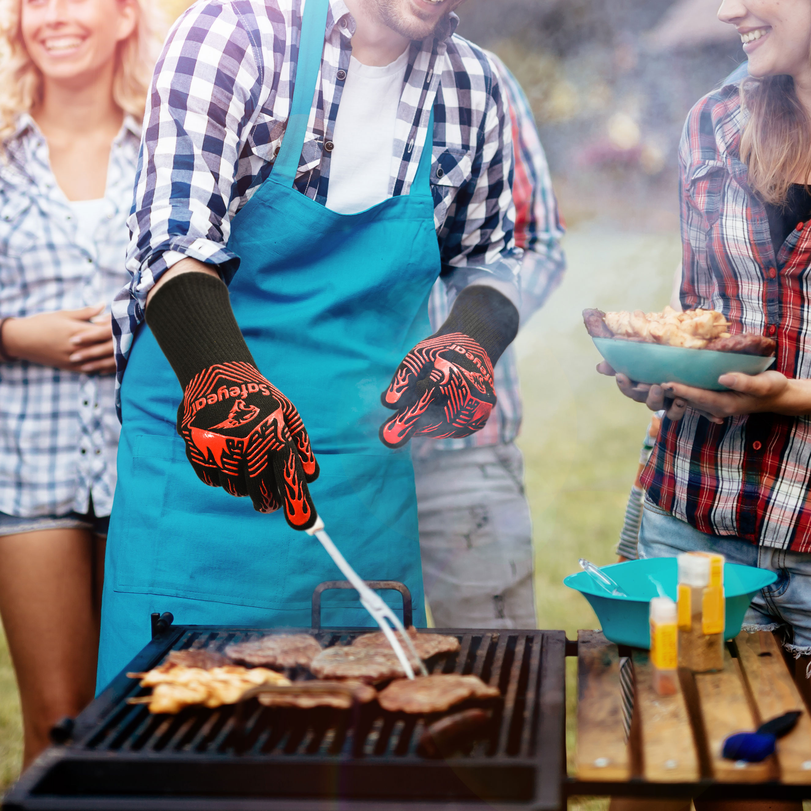 Food Grade Silicone Safety Working Gloves Grill Heat Aid Extreme Heat Resistant Grill BBQ Gloves Premium Insulated