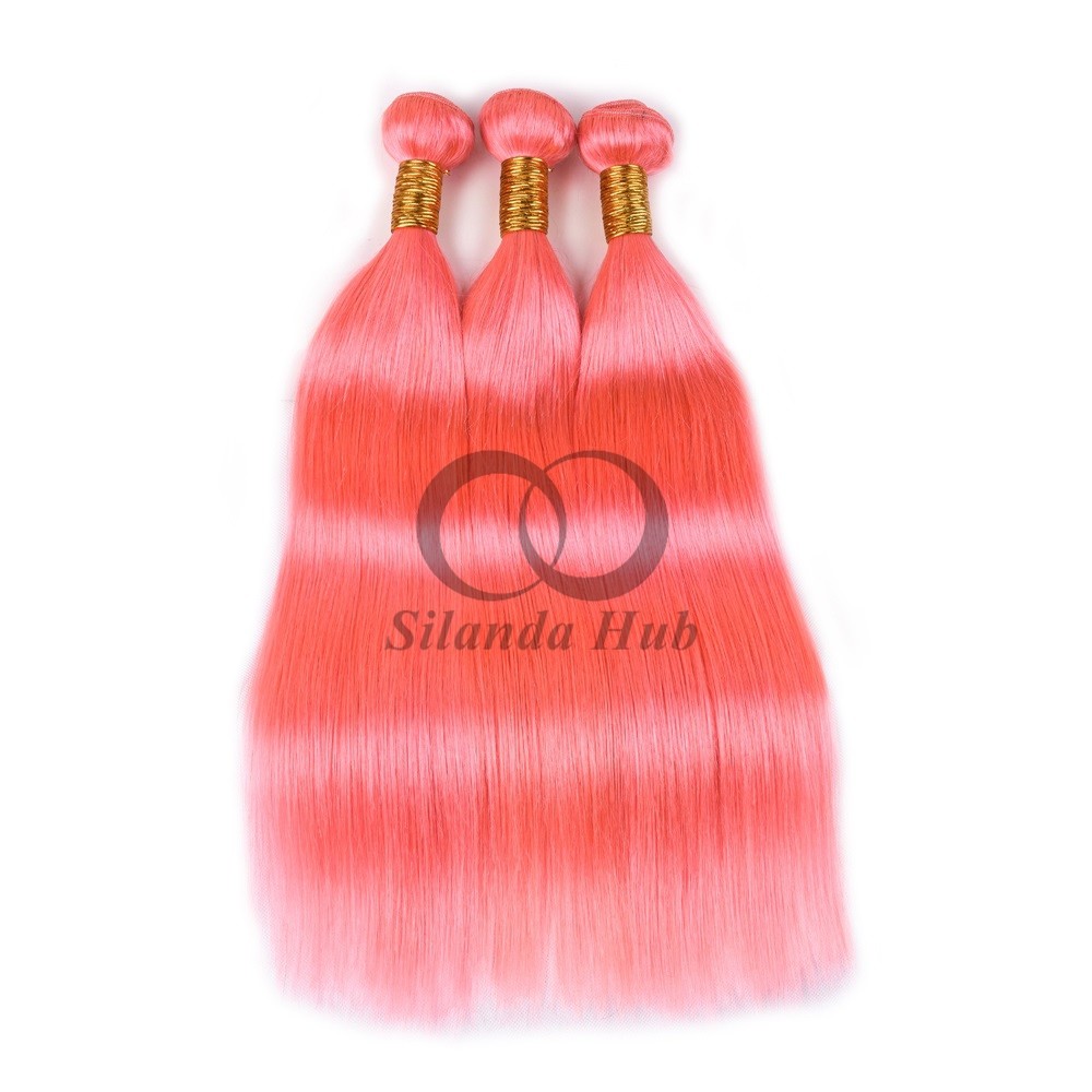 Pink Straight Remy Human Hair Bundles Sew In Weave Bundles Brazilian Bundle Deals