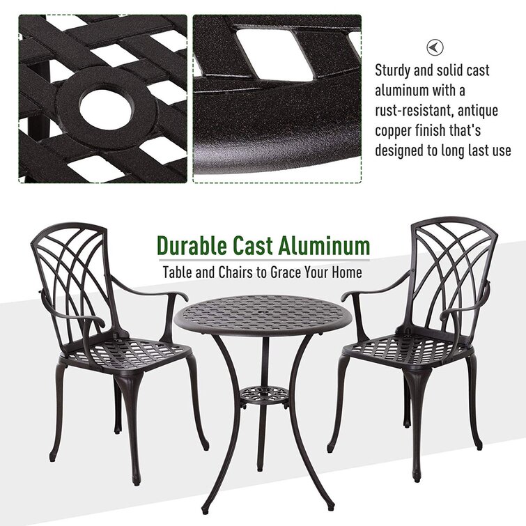 Cast Aluminum Balcony Furniture AJUNION 2 Seater Outdoor Bistro Set with Round Table