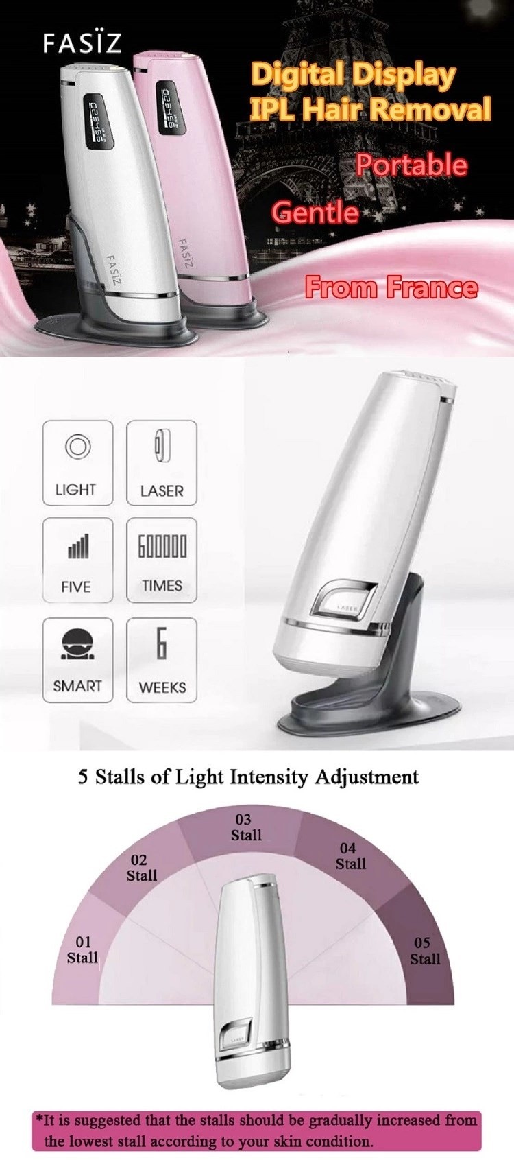 White Pink HR SR 450000 Flashes IPL Laser Removal Device