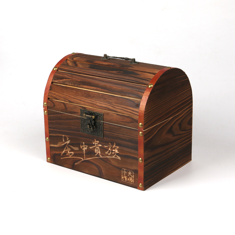 Vintage Storage Box with Lock Solid Wood Antique Box Holder with Lid Retro Decorative Holder Box for Tea