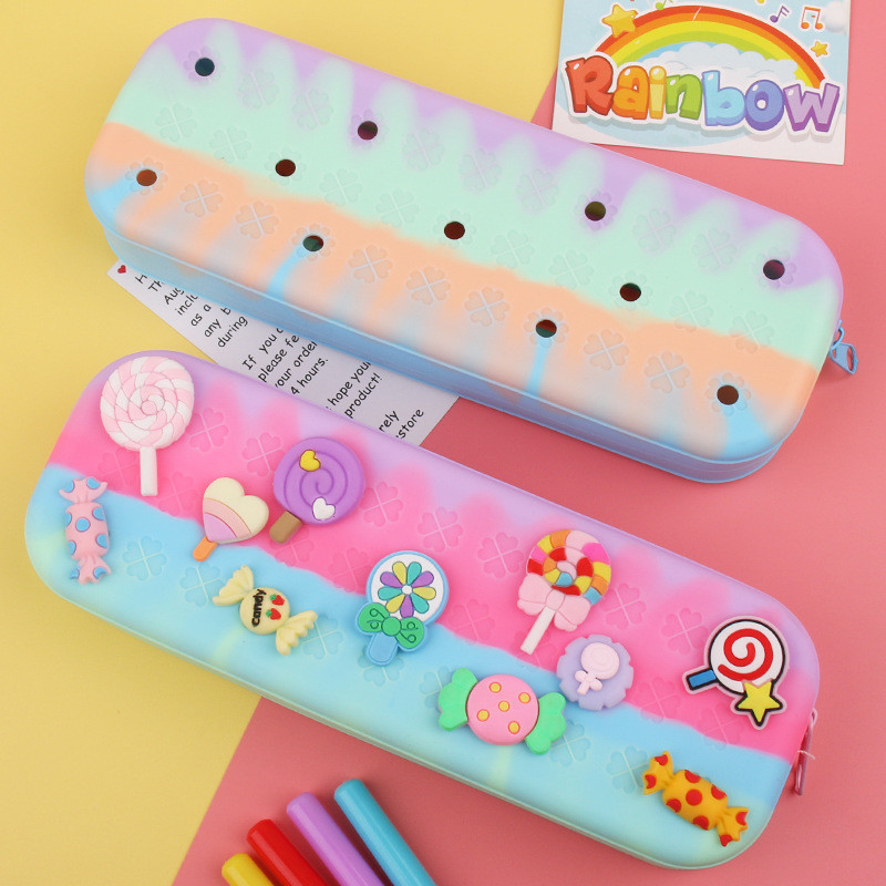DIY Silicone Pencil Pen Case Big Cute Pencil Pouch For Boys Girls Christmas Gifts School Supplies Kids Gift Pen Holder
