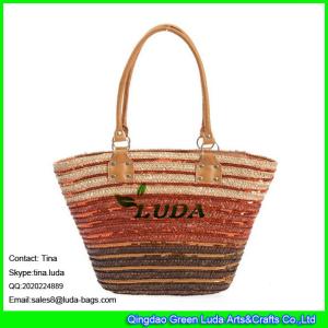 China LUDA sequins straw totes leather handles wheat straw handbags online wholesale