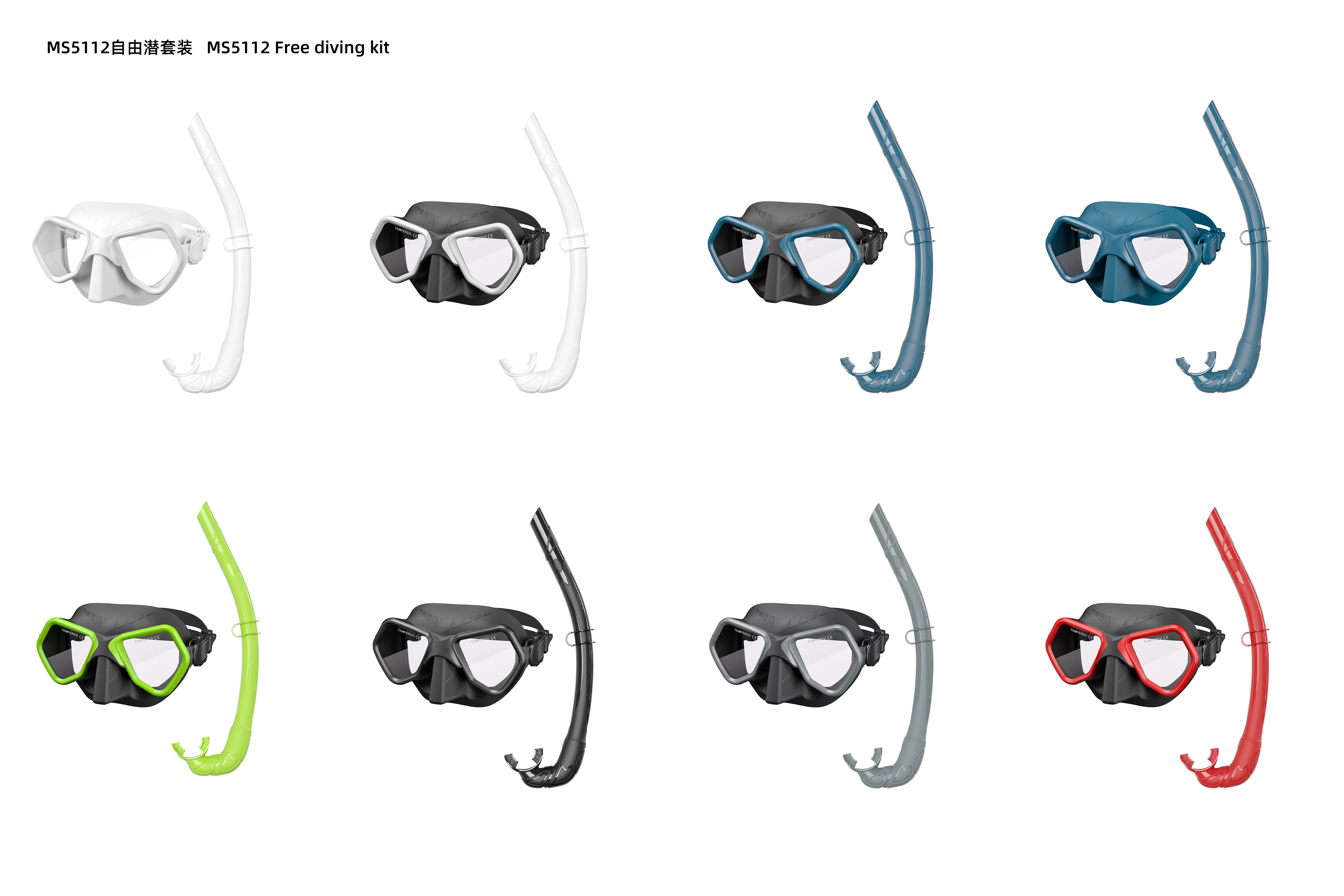 Tempered Glass Lenses ZMZ Snorkel Integrated Diving Mask Silicone Diving Snorkel Kit Snorkel Mask Set