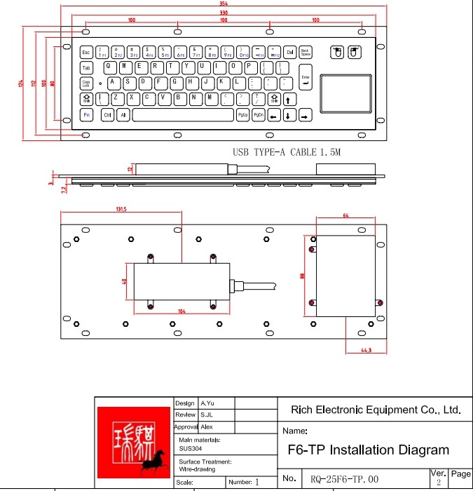 Lightweight Panel Mount Keyboard IP65 / IK07 F6-TP Support Customization
